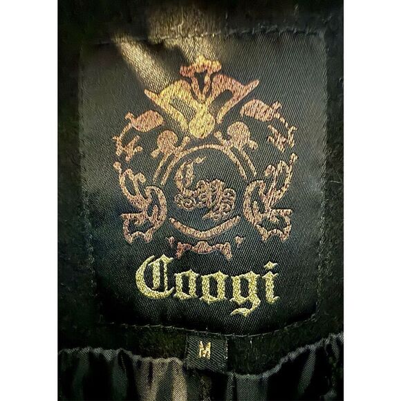 Vintage COOGI Black Wool Blend Mid Length Gold Button Pea Coat Women's Medium - Picture 8 of 13